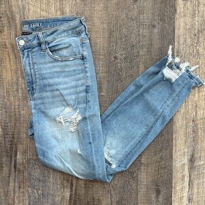 American Eagle Outfitters Women's Light Blue Distressed Hi-Rise Leggings Size 12